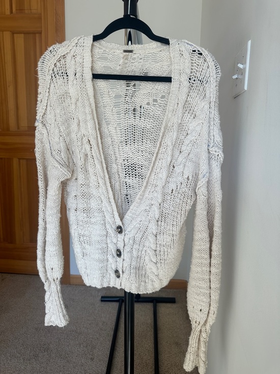 Free People Sandstorm Crochet Knit Cream Cardigan Sweater - Picture 3 of 6